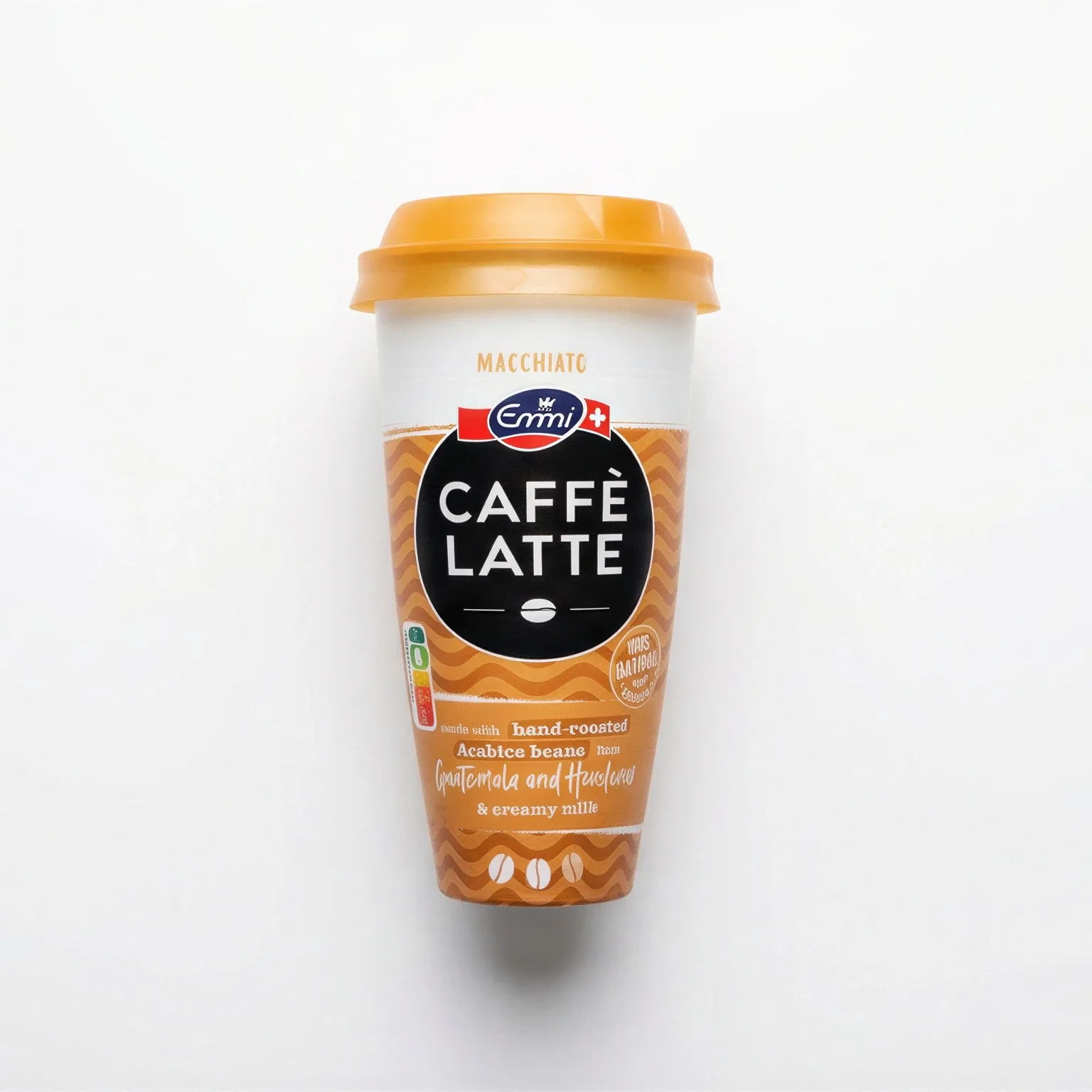 A caffè latte cup standing alone on a plain white background