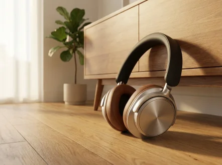 samsa-ai-premium-headphones-oak-floor-minimalist-interior-3d-rendering